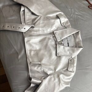 Fashion Nova Metallic Silver Leather Jacket